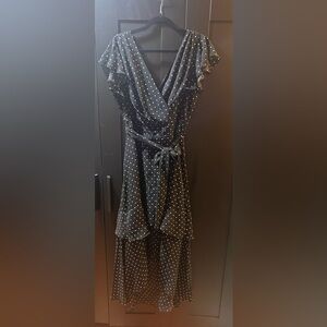 City Chic Black and White Polka Dot Midi Dress